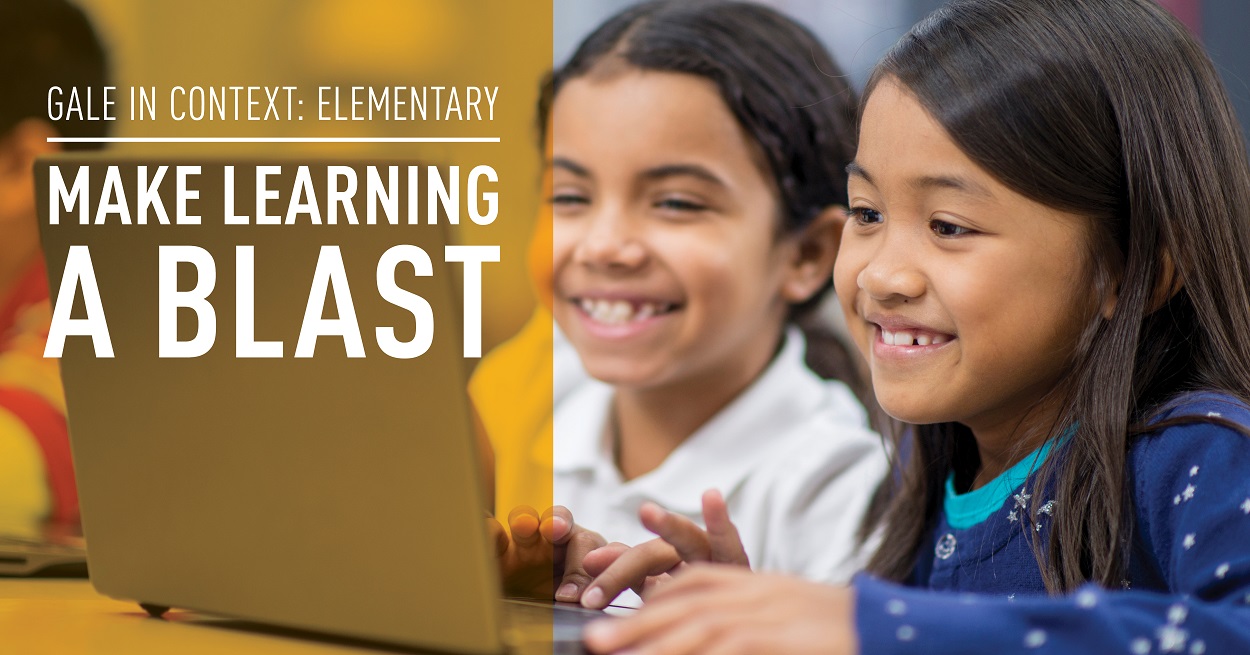 Two girls using a computer. Make Learning a Blast with Gale in Context Elementary
